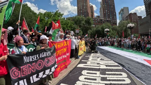 Palestinian Nerdeen Kiswani at the rally: "FLOOD New York City FOR GAZA." 1of2