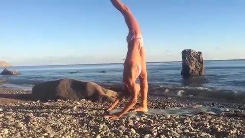 Beach Little Girl Yoga
