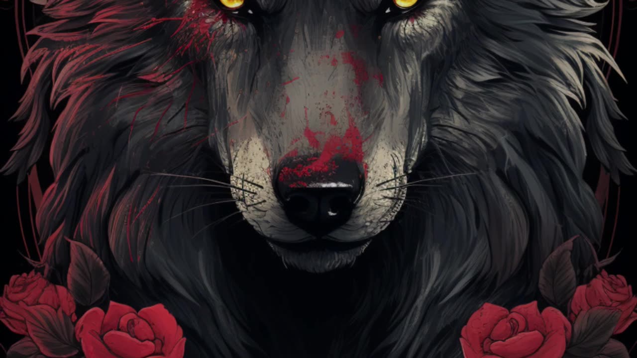 Dark Wolf and Roses | Gothic Wolf | Black Wolf | Dark Art | Gothic Art | Digital Art | AI Art
