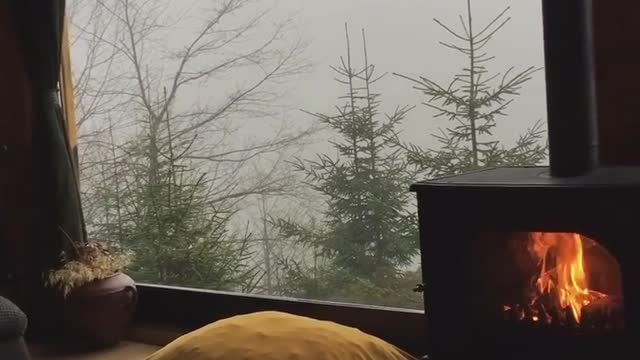 Fireplace on a rainy day