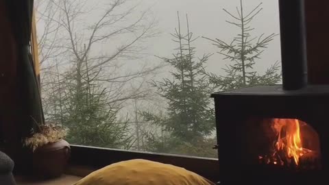 Fireplace on a rainy day