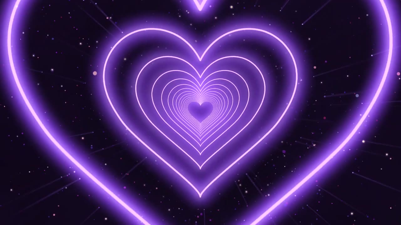 910. Neon Heart Tunnel💜Purple Heart Background