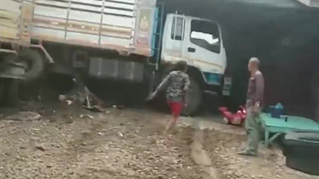 Truck Loses Control On The Road