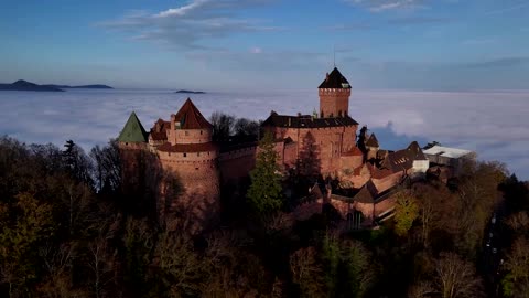 Drone images of Haut-Koenigsbourg castle in eastern France