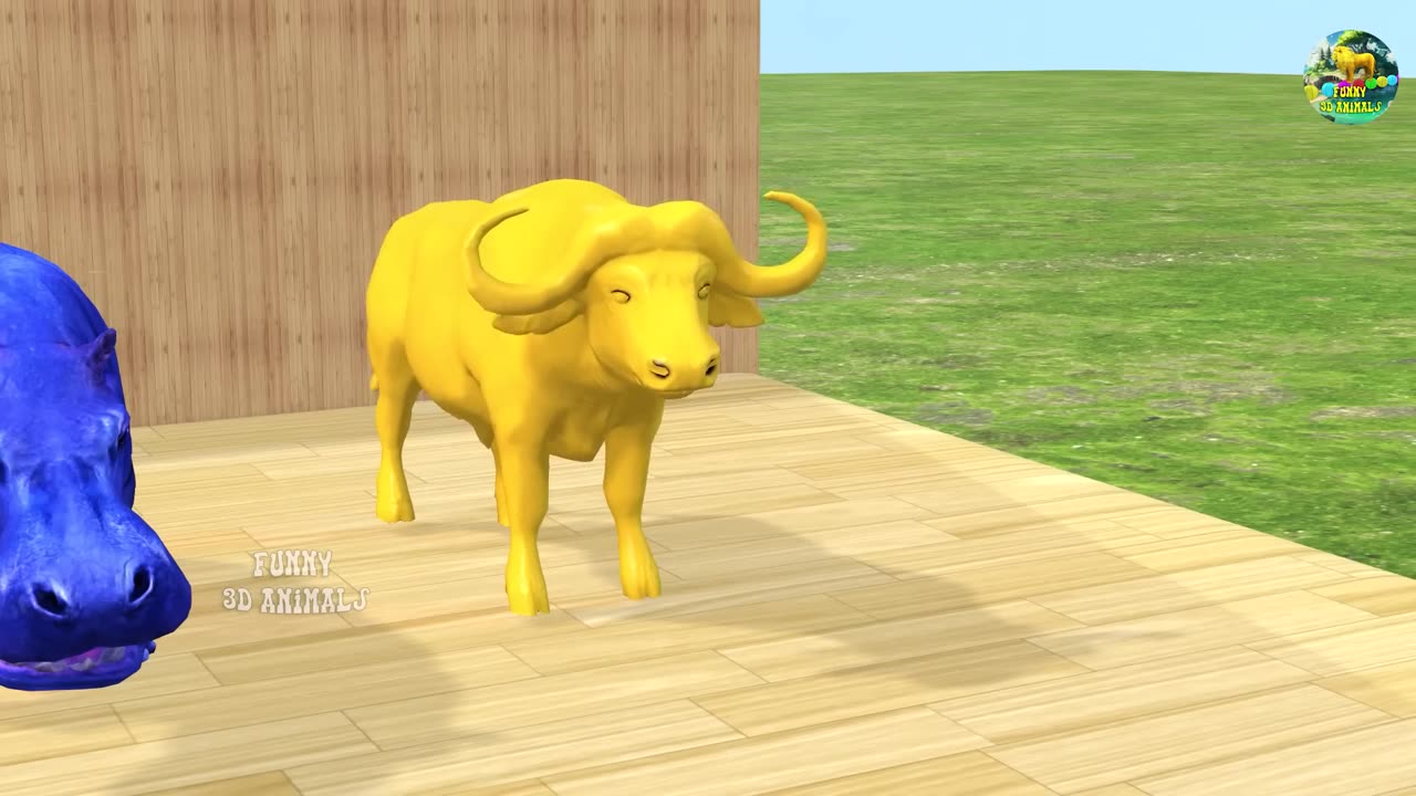 Long Slide Game With Elephant Gorilla Buffalo Hippopotamus Tiger - 3d Animal Game - Funny 3d Animals