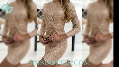 Twisted Long Sleeve Ruched Mini Sequin Dress