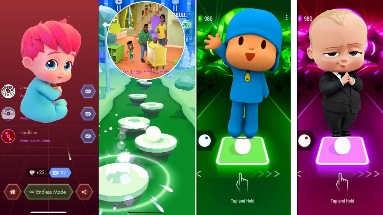 Bebefinn, Cocomelon, Pocoyo & Baby Boss in Epic Tiles Hop!