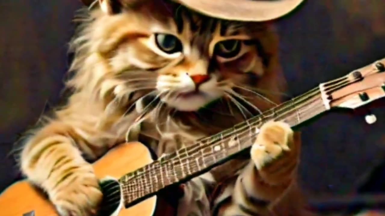 Cute cat Playing guitar