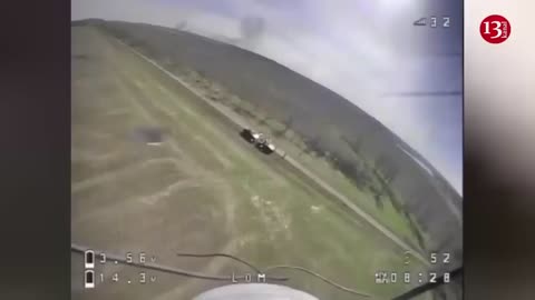 Kamikaze drone targeted 2 Russian BMPs and manpower waiting on the side ofroad