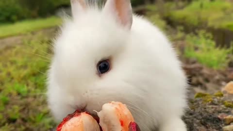 Cute rabbit eating fruit 🍎