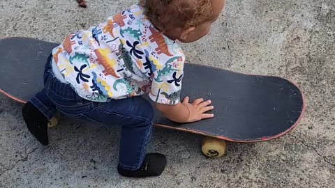 1-Year-Old Skateboarding Baby