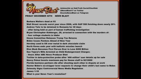 Friday, December 30, 2022 News Blast.#Enoch #NewsBlastReading #NBR