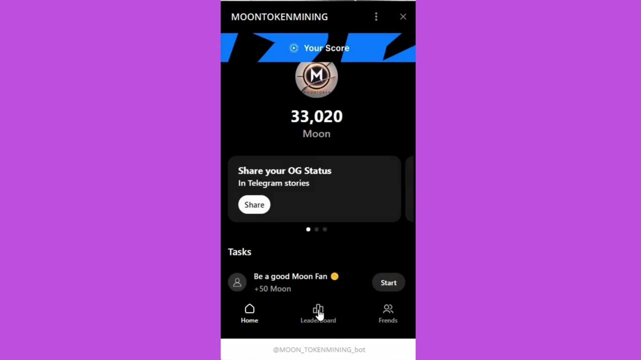 new mining mini app bot telegram moon token mining