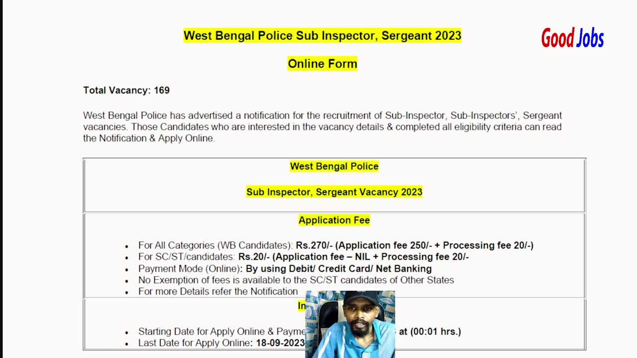 West Bengal Police Sub Inspector, Sergeant 2023 Post 169