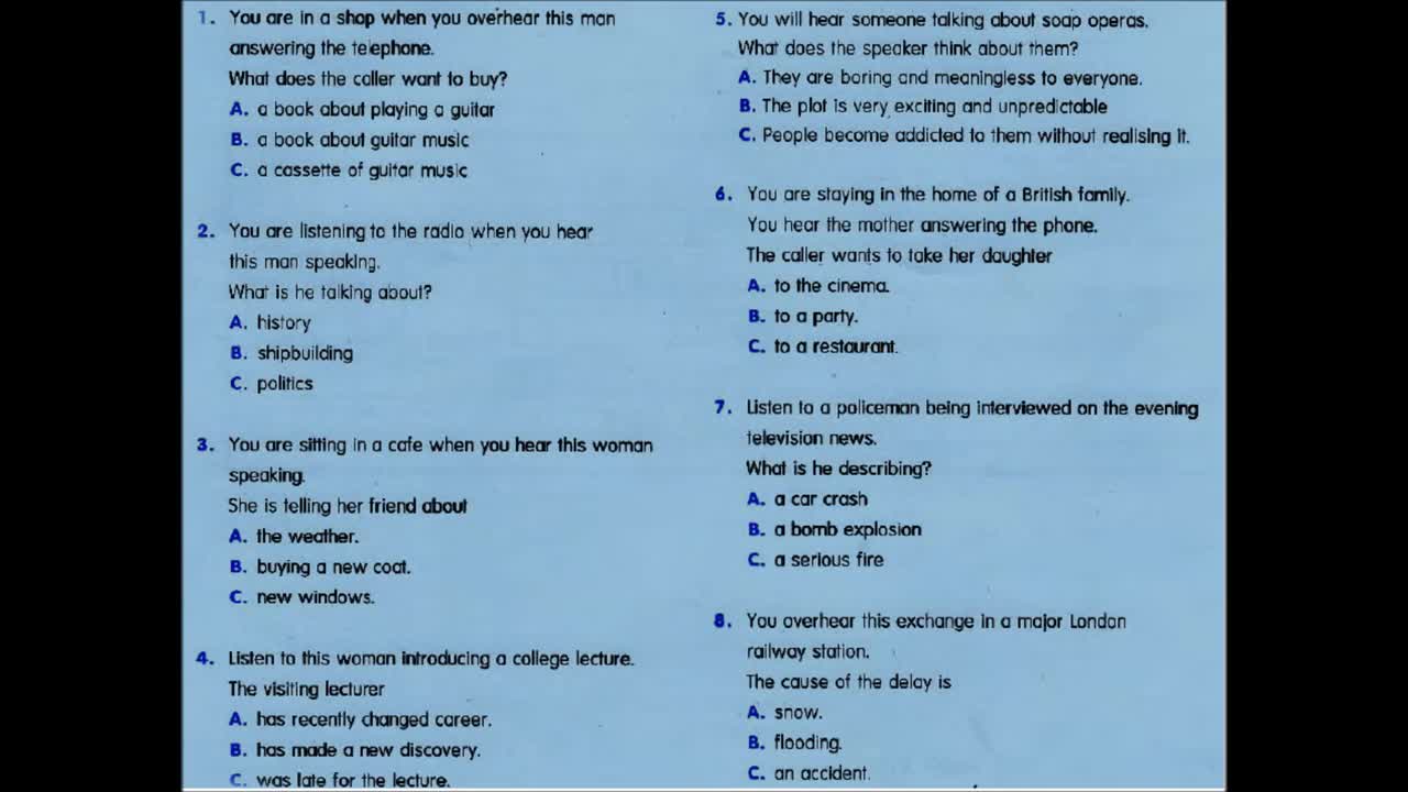 Listening FCE Test Part 1 with answers 01