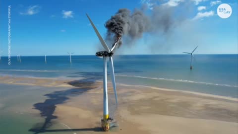 Wind turbine catches fire off British coast