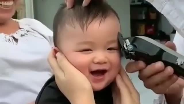 Baby reacts to His Hair cut