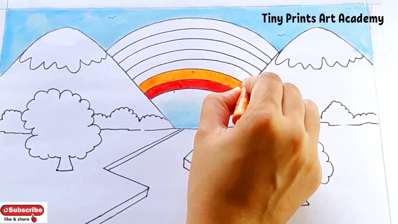 Draw Easy Rainbow Scenery/Drawing Easy Scenery with Rainbow