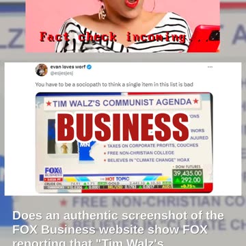 Fact Check: Screenshot Of Tim Walz's Communist Agenda NOT Authentic FOX Business Web Page -- Parody