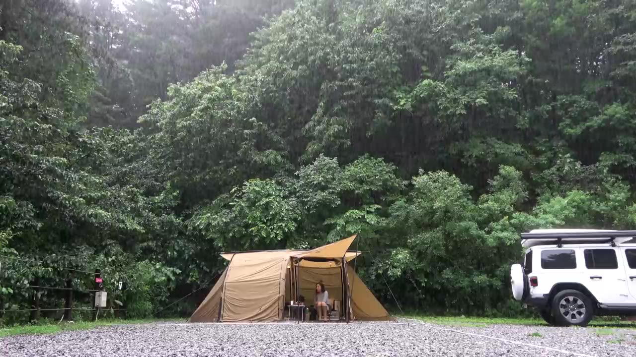 Camping in the Rain Rainstorm Enjoying Relax Solo Tent Shelter Camping Rain