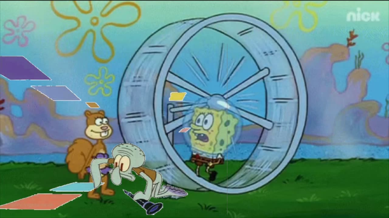 Squidward Is Playing With Tiles While SpongeBob Is Running On A Hamster Wheel 🐹