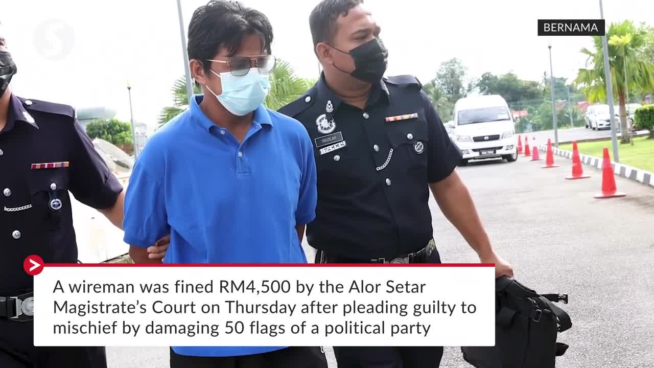 Damaging campaign flags of political party