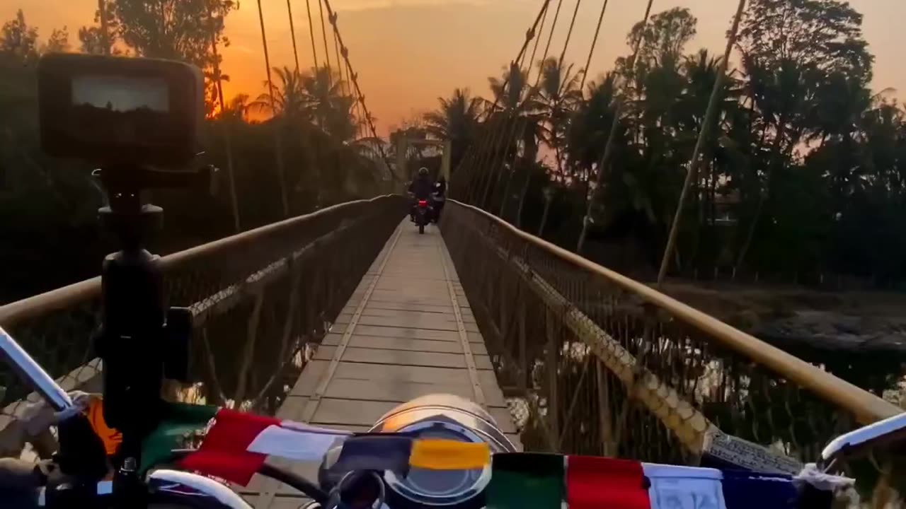 Bike trip on hanging bridge