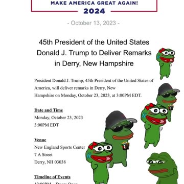 Trump to speak in Derry, New Hampshire, Monday October 23, 2023 at 3PM EDT