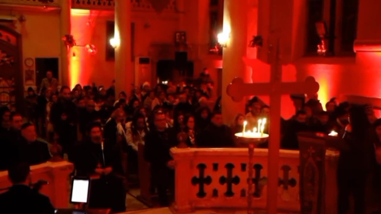 Aleppo church lit in red Memorial ceremony for victims of catastrophic earthquake