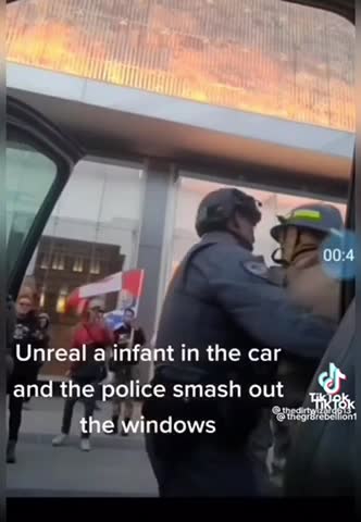 Police smash window with baby inside car