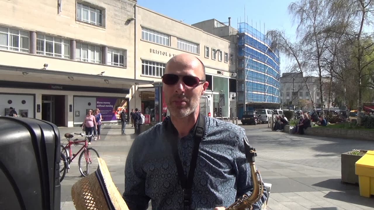 Gavin Randel Saxophone. Busking the Ocean City Plymouth 14th April 2015