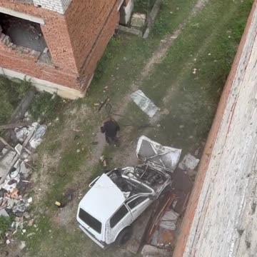 Amazing moment hapless Russian daredevil cheats death when car stunt jump.