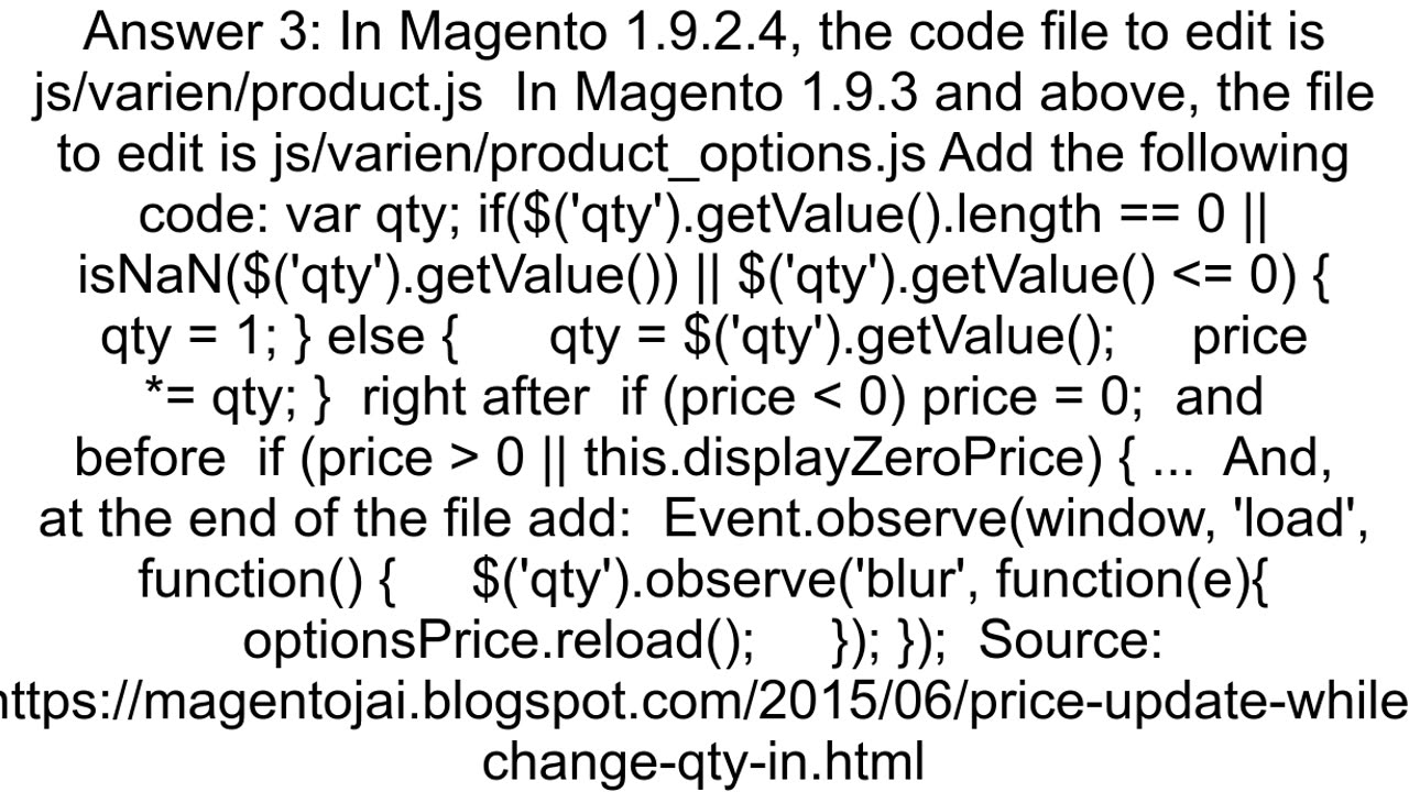 Update price automatically when quantity changed on product page Magento