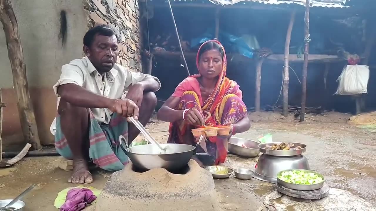 rainy day FISH CURRY cooking with jhinge and kochu shak recipe for tribe father&mother|rural life