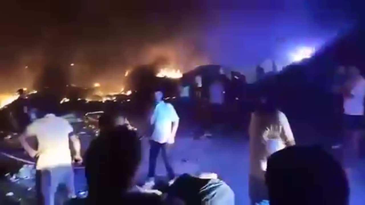 Footage of an Israeli missile strike on southern Lebanon, massive fires