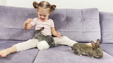 Adorable Baby Girl Meets Tiny Bunnies for the First Time! (Cutest Ever!!)