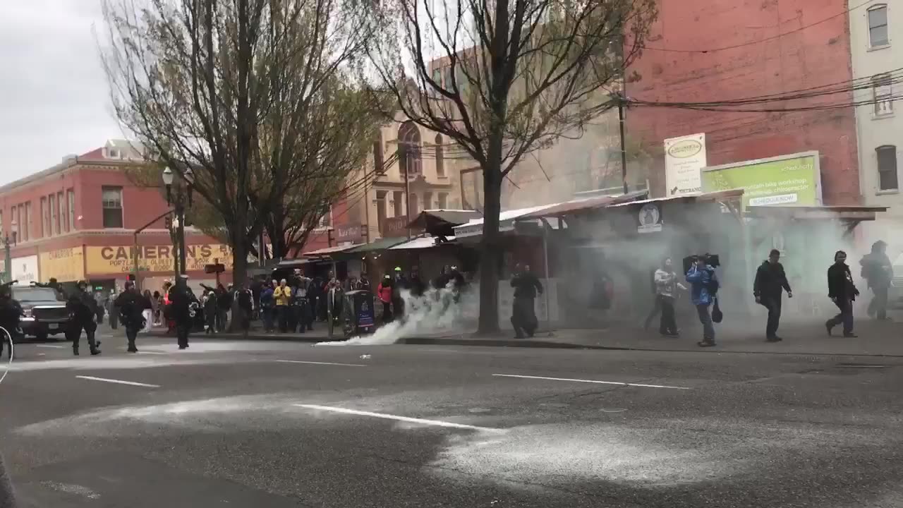 May 1 2017 Portland may day 1.7 Antifa throwing more smoke bombs at police