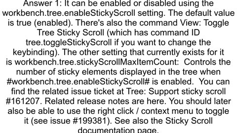 How can I configure sticky scrolling of tree views in VS Code