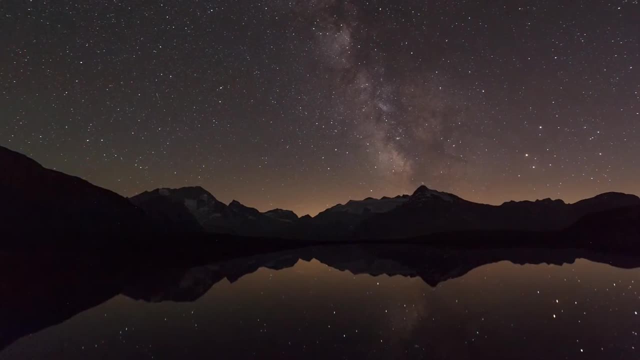 Beautiful Time lapse of the Night Sky with Reflections in a Lake Copyright free