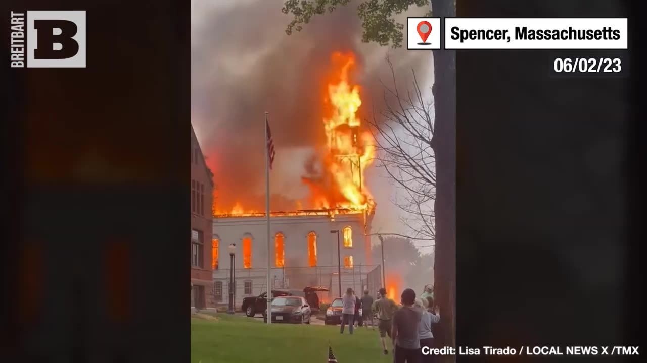 BURNING Church Steeple COLLAPSES After Lightning Strike Sets It Ablaze