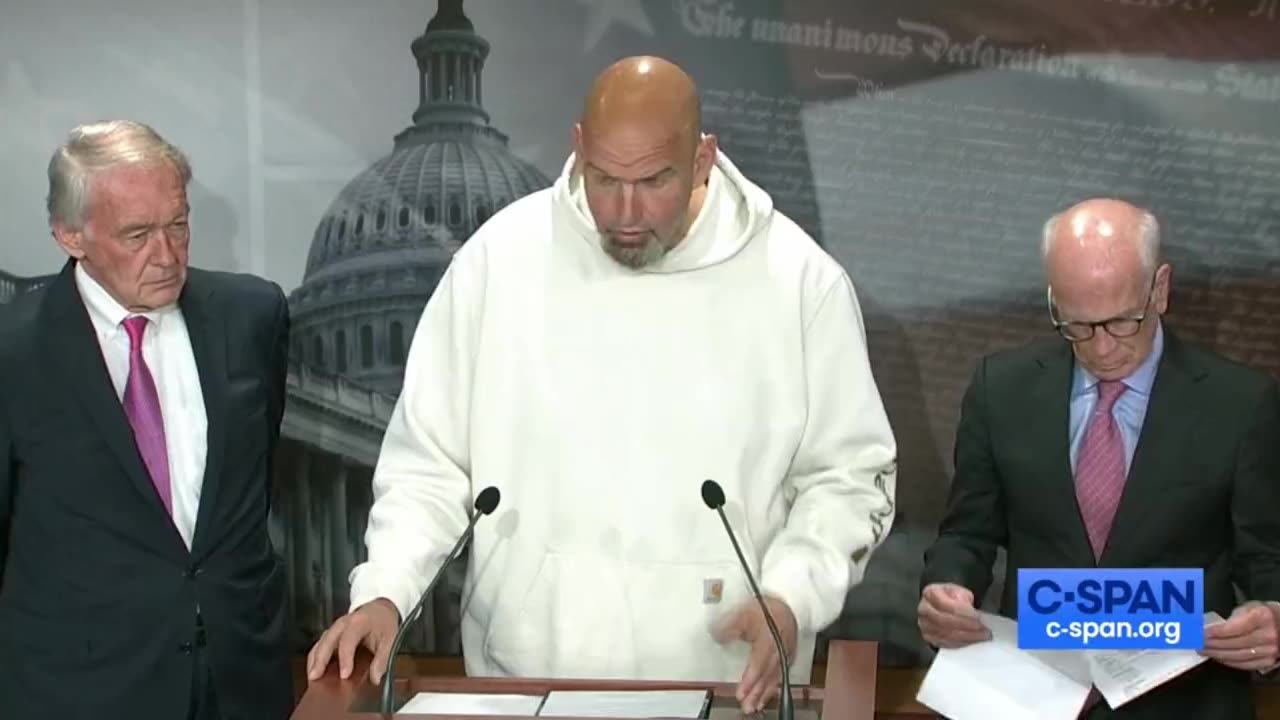 John Fetterman addresses the media at a press conference regarding the talks on the debt ceiling.