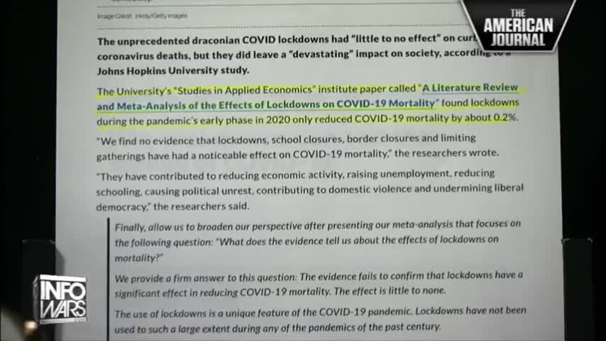 Johns Hopkins Study - Lockdowns Did Not Reduce COVID Deaths