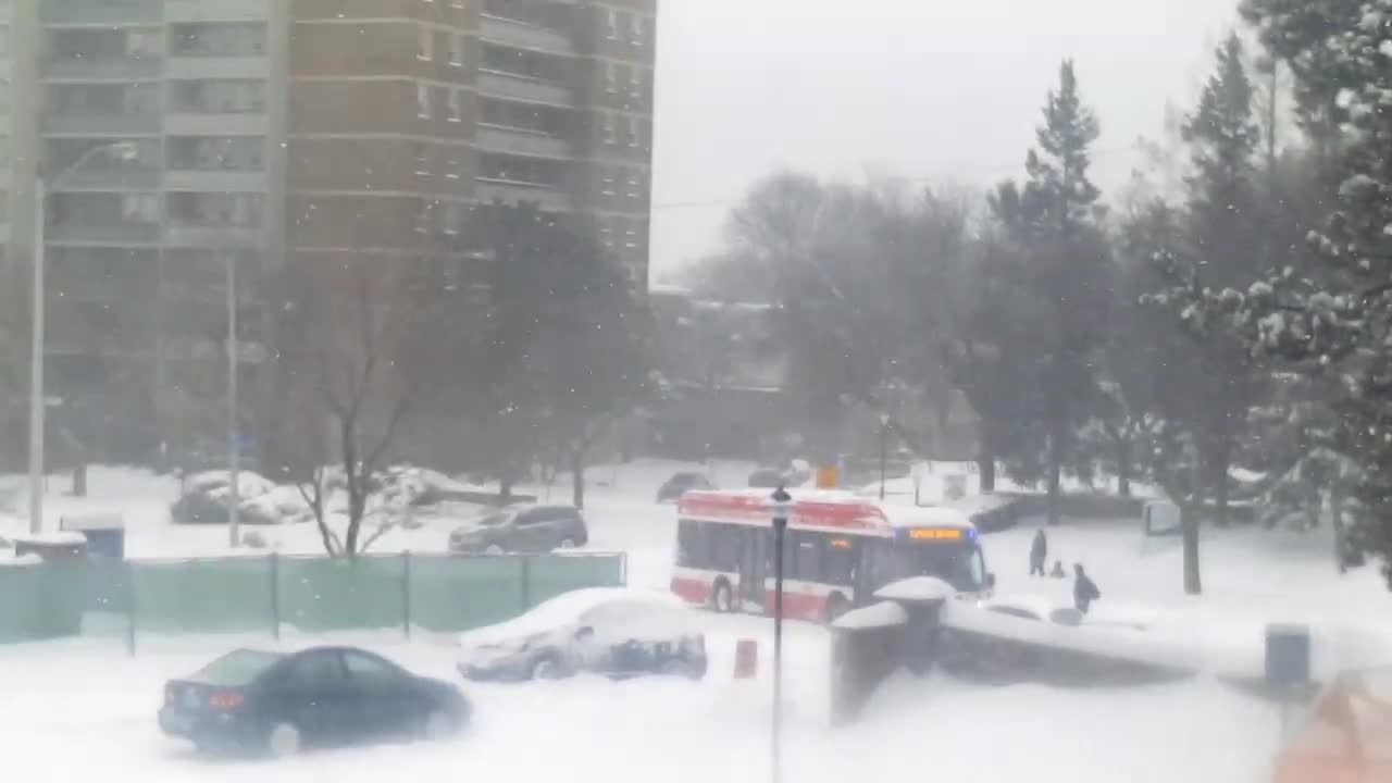 First snow Strom effect on buses and traffic in Toronto Jan 17 2022.