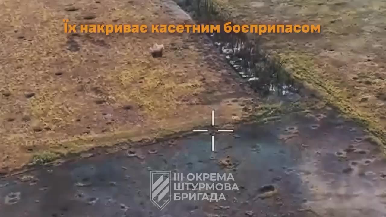 Russian Infantry Group Picked Apart by Drones and Cluster Bombs