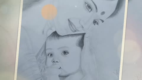 Mother&Baby lovely pencil sketch art