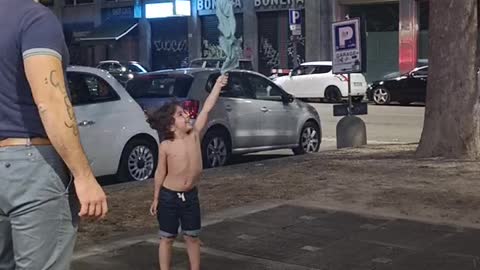 Wind Takes Kid's Shirt Up into Tree