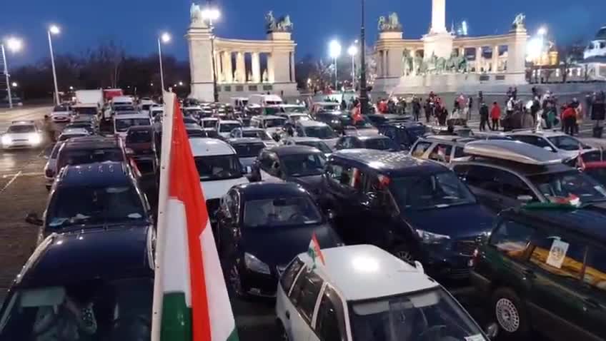 Budapest Hungary freedom convoy assembles (Feb. 7, 2022)