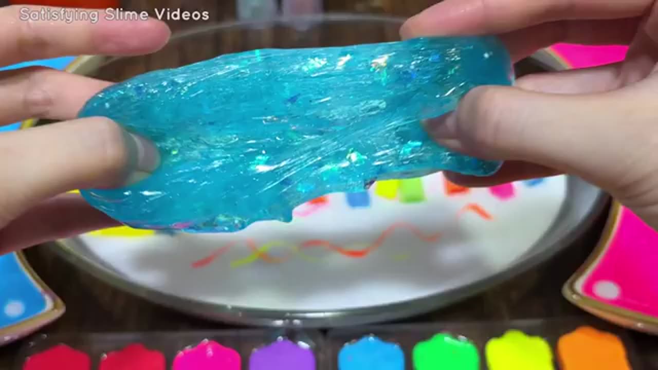 Mixing random in to glossy slime relaxing slime video