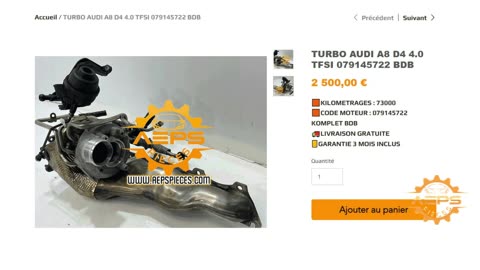 AEPSPIECES.COM - TURBO AUDI A8 D4 4.0 TFSI 079145722 BDB