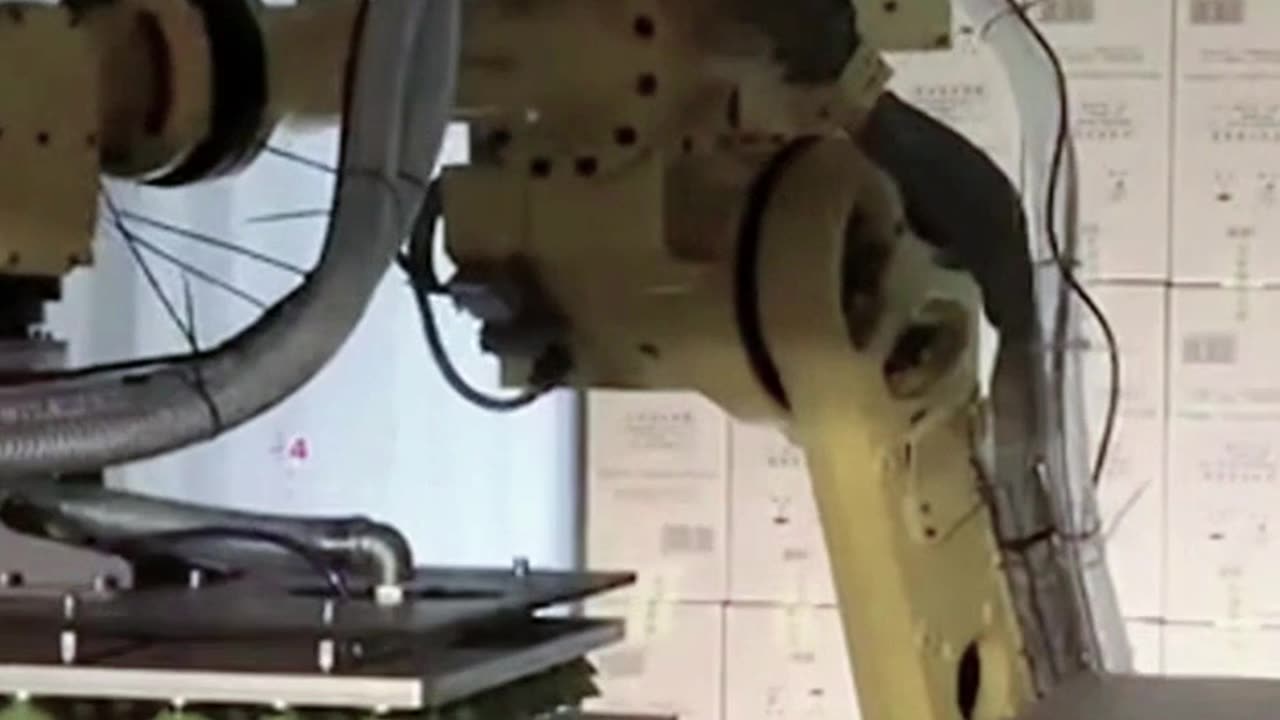 Robot palletizer loads cartons onto the car #packaging #robot #foryou